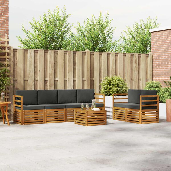 vidaXL Conjunto de Sof&aacute;s para Exterior 7 pcs Natural e Antracite