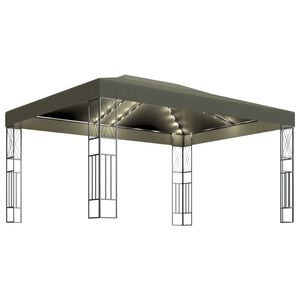 vidaXL Gazebo com cord&otilde;es de luzes LED 3x4 m tecido cinza-acastanhado