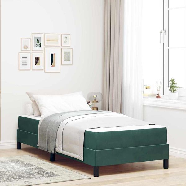vidaXL Cama Box com colch&atilde;o Verde Escuro 90 x 200 cm tecido