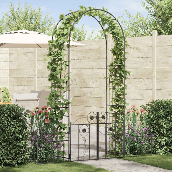vidaXL Arco de Jardim com bloqueio Preto 203 x 50 x 218 cm