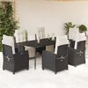 vidaXL 7 pcs conjunto de jantar p/ jardim c/ almofad&otilde;es vime PE preto