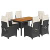 vidaXL 7 pcs conjunto de jantar p/ jardim c/ almofad&otilde;es vime PE preto