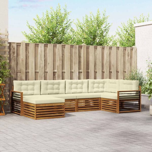 vidaXL Conjunto de Sof&aacute;s para Exterior 6 pcs Natural e Creme