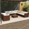 vidaXL 10 pcs conjunto lounge jardim c/ almofad&otilde;es vime PE castanho