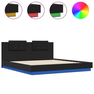 vidaXL Estrutura de cama com cabeceira e luzes LED 200x200 cm preto