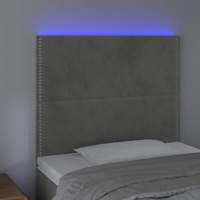 vidaXL Cabeceira cama c/ luzes LED veludo 100x5x118/128cm cinza-claro
