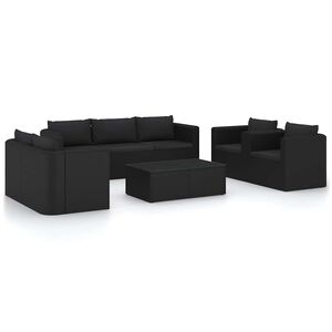 vidaXL 9 pcs conjunto lounge de jardim c/ almofad&otilde;es vime PE preto