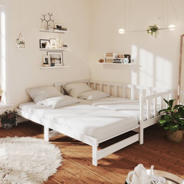 vidaXL Estrutura sof&aacute;-cama de puxar 2x(90x200) cm pinho maci&ccedil;o branco