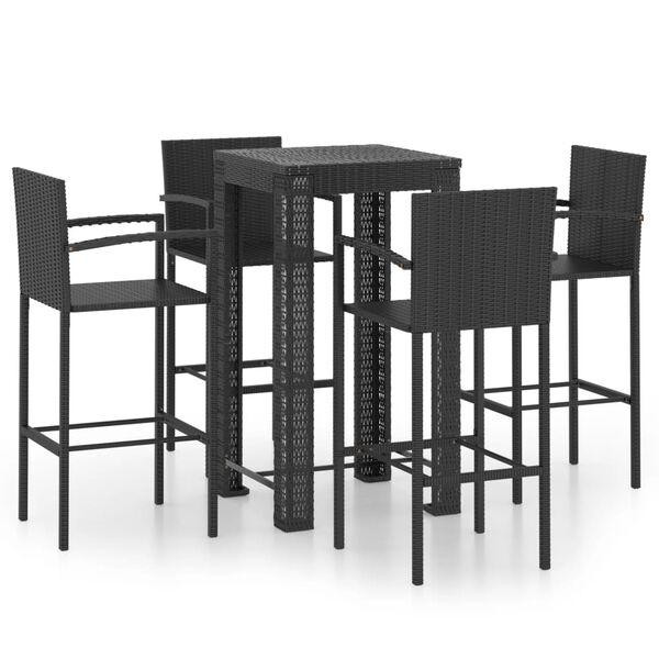 vidaXL 5 pcs conjunto de bar exterior c/ apoio de bra&ccedil;os vime PE preto
