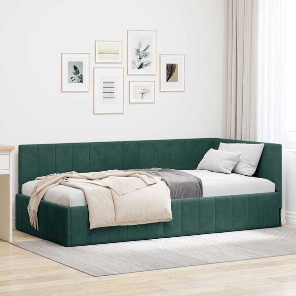 vidaXL Estrutura de Cama de Canto Verde Escuro 100 cm x 200 cm Veludo