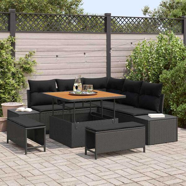vidaXL Conjunto de Sof&aacute; de Jardim 8 pcs Preto Rattan Sint&eacute;tico