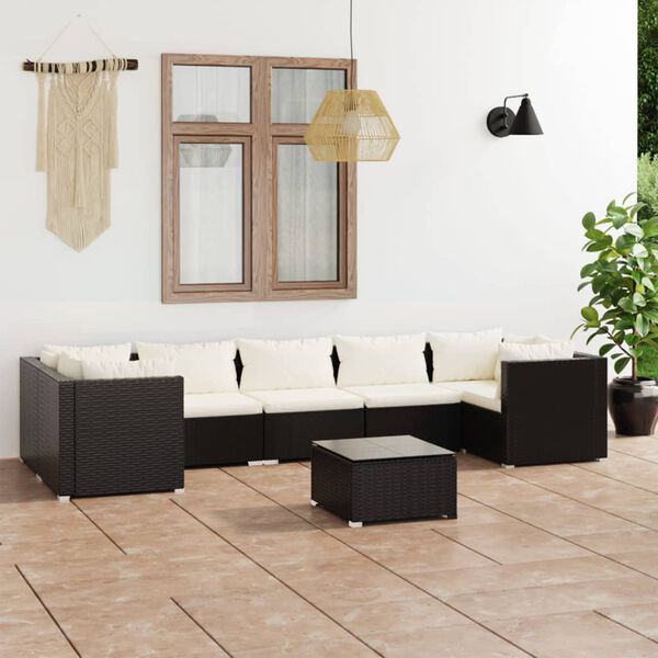 vidaXL 8 pcs conjunto lounge de jardim c/ almofad&otilde;es vime PE preto
