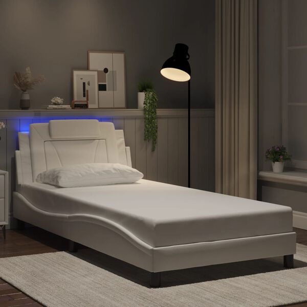 vidaXL Estrutura de cama Viana com LED sem colch&atilde;o 100x203 cm branco