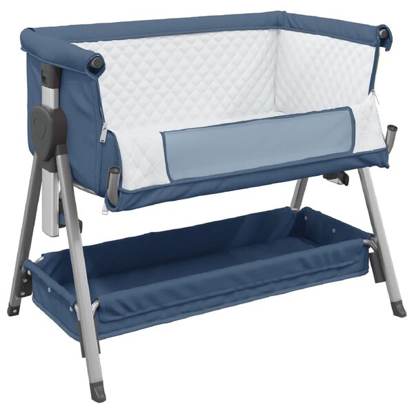 vidaXL Cama de beb&eacute; com colch&atilde;o tecido de linho azul marinho