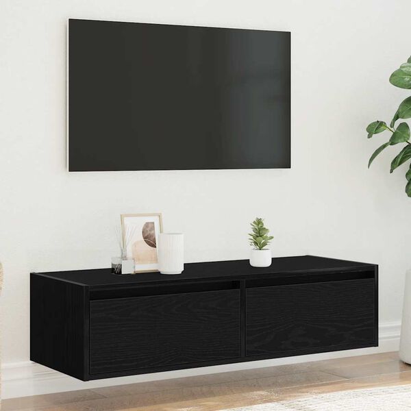 vidaXL M&oacute;vel TV com luzes LED carvalho preto 100X35,5x25 cm