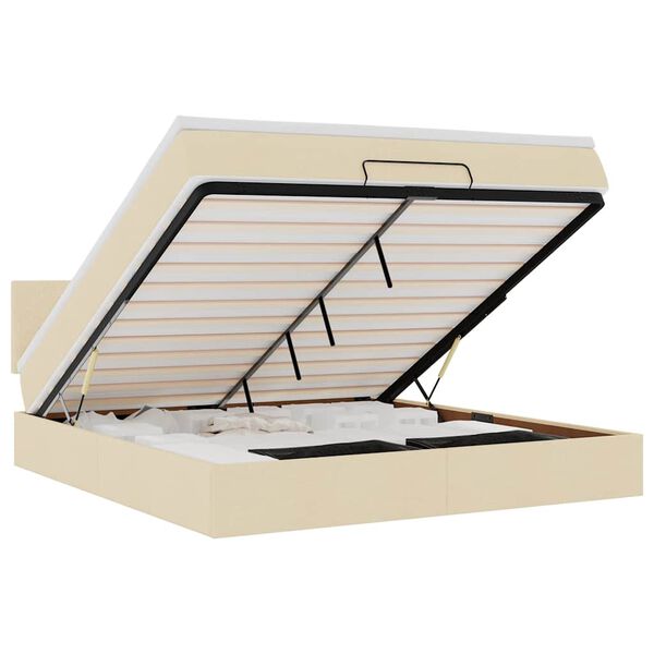 vidaXL Estrutura de cama otomana com colch&atilde;o tecido creme 160x200cm