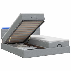 vidaXL Cama Ottoman com Colch&atilde;o e LED Cinzento-claro 160 x 200 cm