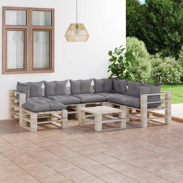 vidaxL Conjunto lounge de paletes p/ jardim 8 pcs c/ almofad&otilde;es pinho