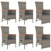 vidaXL 7 pcs conjunto de jantar p/ jardim c/ almofad&otilde;es vime PE cinza