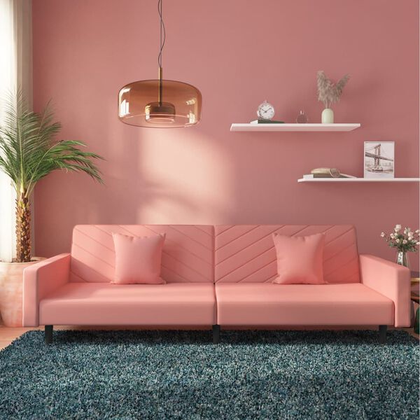 vidaXL Sof&aacute;-cama 2 lugares com duas almofadas veludo rosa