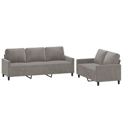 vidaXL 2 pcs conjunto de sofás com almofadões veludo cinzento-claro
