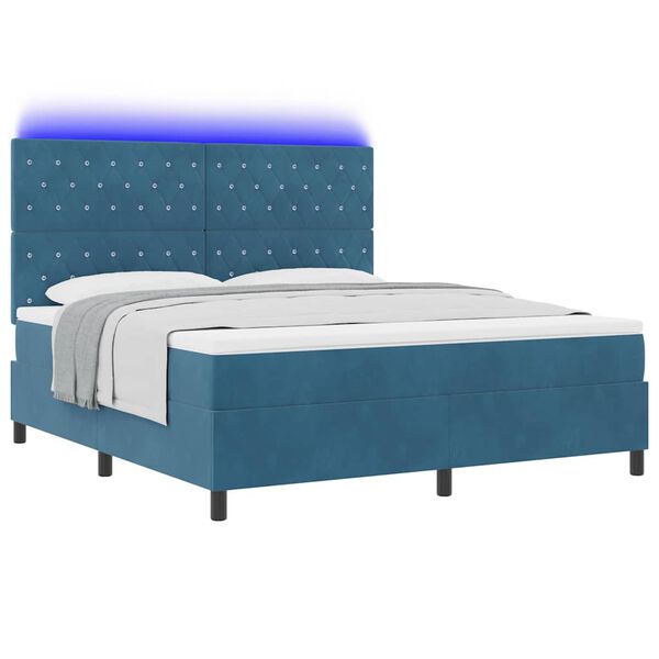 vidaXL Cama Box Spring LED com colch&atilde;o Azul Escuro 180 x 200 cm tecido