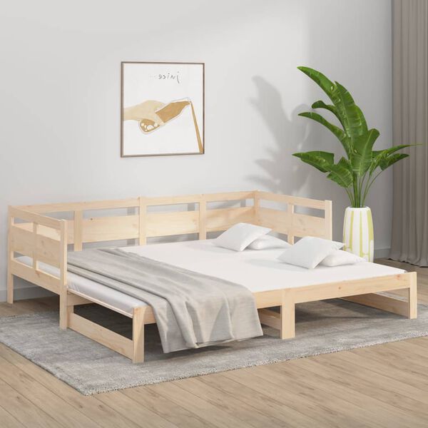 vidaXL Sofá-cama de puxar pinho maciço 2x(90x190) cm