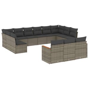 vidaXL 13 pcs conjunto sof&aacute;s p/ jardim c/ almofad&otilde;es vime PE cinzento