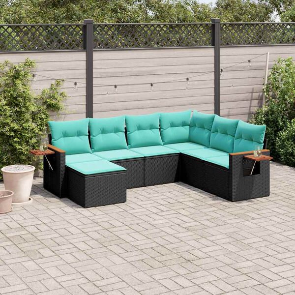 vidaXL 7 pcs conjunto de sofás p/ jardim c/ almofadões vime PE preto