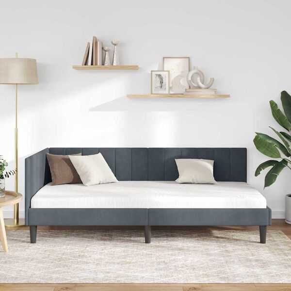 vidaXL Estrutura de Cama de Canto Cinza Escuro 100 cm x 200 cm Veludo