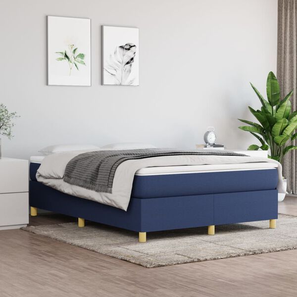 vidaXL Cama com molas/colch&atilde;o 140x200 cm tecido azul