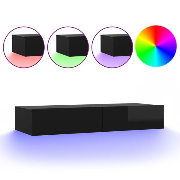 vidaXL M&oacute;vel de TV com luzes LED 90x35x15,5 cm alto brilho preto