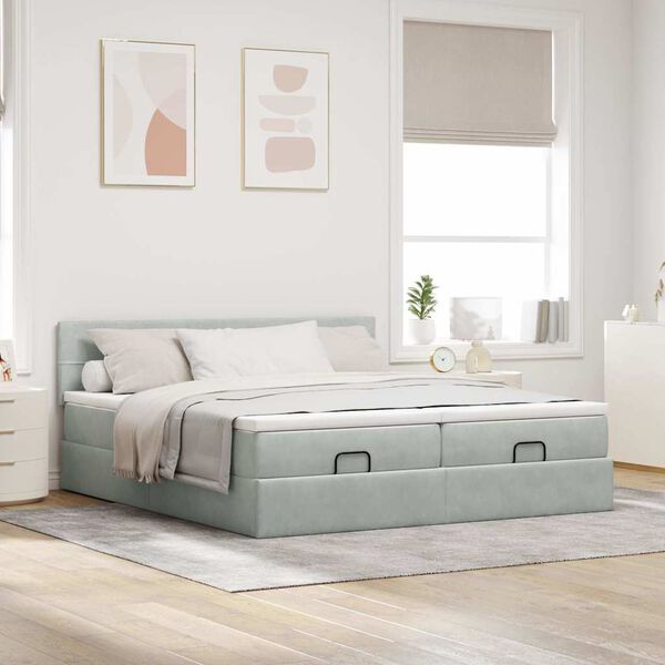 vidaXL Estrutura cama otomana colchões 200x200cm veludo cinzento claro