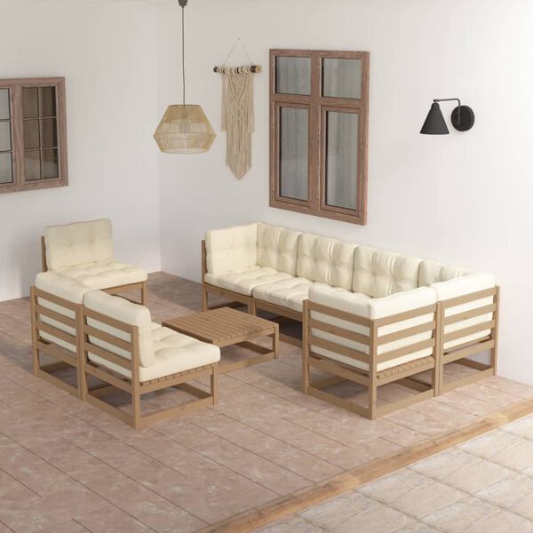 vidaXL 9 pcs conjunto lounge de jardim c/ almofad&otilde;es pinho maci&ccedil;o