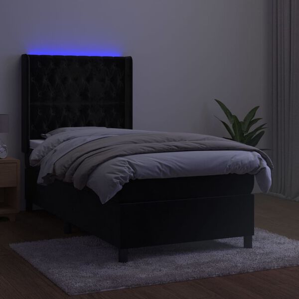 vidaXL Cama box spring c/ colch&atilde;o/LED 90x190 cm veludo preto