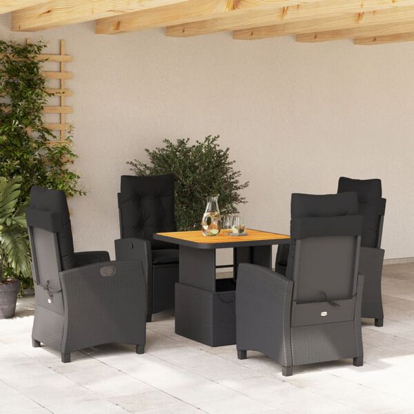 vidaXL 5 pcs conjunto de jantar p/ jardim c/ almofad&otilde;es vime PE preto