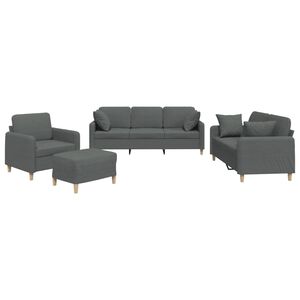 vidaXL 4 pcs conjunto de sof&aacute;s com almofadas tecido cinzento-escuro
