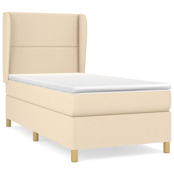 vidaXL Cama com molas/colch&atilde;o 90x190 cm tecido cor creme