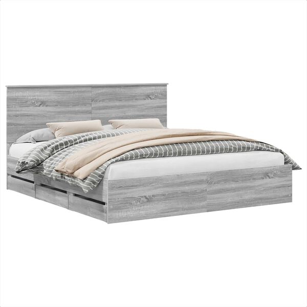 vidaXL Estrutura da Cama com gaveta Cinza Sonoma 200 x 200 cm