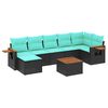 vidaXL 8 pcs conjunto de sof&aacute;s p/ jardim c/ almofad&otilde;es vime PE preto