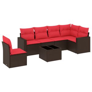 vidaXL 7 pcs conjunto de sof&aacute;s jardim c/ almofad&otilde;es vime PE castanho