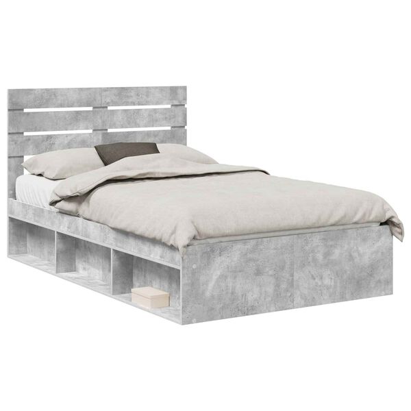 vidaXL Estrutura da Cama com cabeceira Cinza Concreto 135 x 190 cm