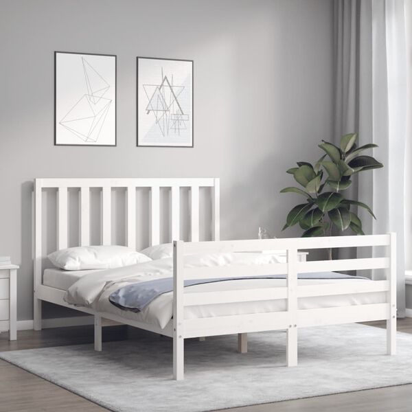 vidaXL Cama sem colch&atilde;o 140x200 cm madeira de pinho maci&ccedil;a branco