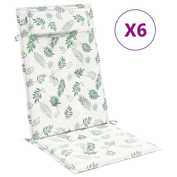 vidaXL Almofadões p/ cadeira encosto alto 6 pcs tecido oxford folhas