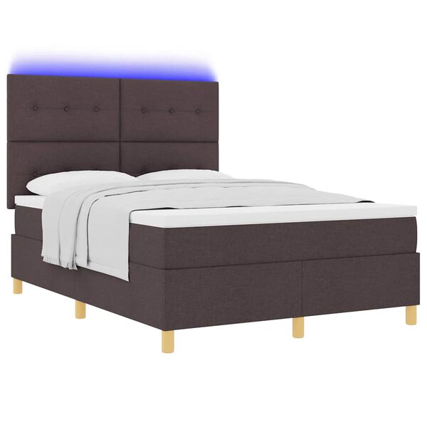 vidaXL Cama Box com colch&atilde;o Castanho escuro 140 x 190 cm tecido