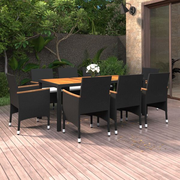 vidaXL 9 pcs conjunto de jantar para jardim vime PE preto