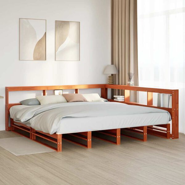 vidaXL Cama com estante sem colch&atilde;o 180x200 cm pinho maci&ccedil;o