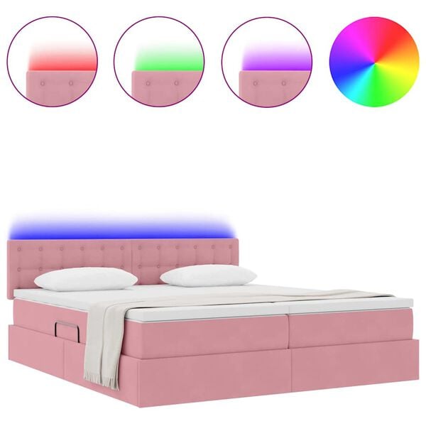 vidaXL Cama com luzes de tira LED Rosa 180 x 200 cm Veludo