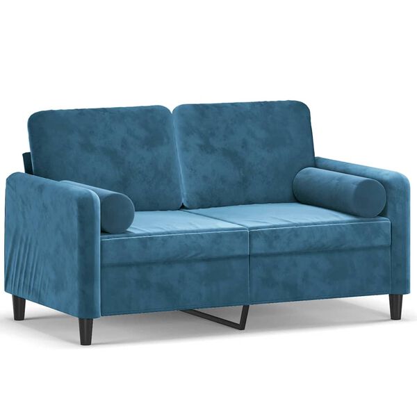 vidaXL Sof&aacute; 2 lugares c/ almofadas decorativas 120 cm veludo azul