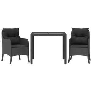 vidaXL 3 pcs conjunto de jantar p/ jardim c/ almofad&otilde;es vime PE preto